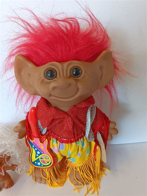 Vintage Uneeda Wishnik Collectible Large Red Haired Troll With Guitar