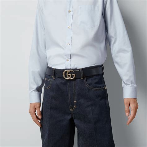 GG Marmont Reversible Belt In Beige And Blue GG Supreme GUCCI US