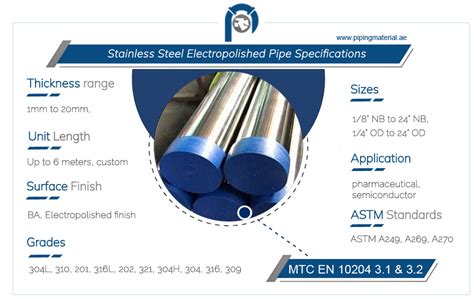 Stainless Steel Electropolished Pipe Ss 304 316 EP Tube Suppliers UAE