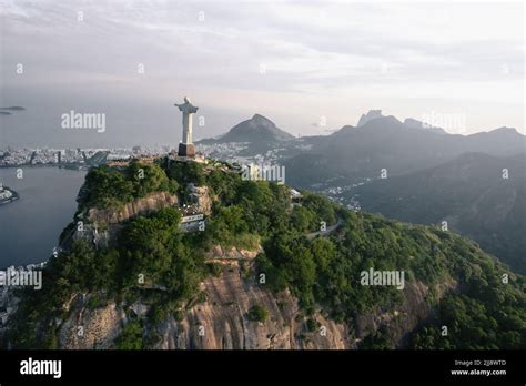 Aerial view of Christ the Redeemer Statue and Corcovado Mountain - Rio ...