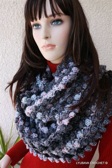 CROCHET INFINITY SCARF Unique Crochet Grey Scarf By LyubavaCrochet 45