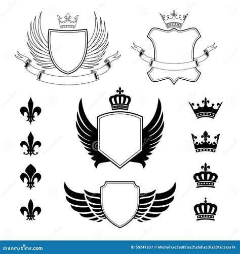 Set Of Winged Shields Coat Of Arms Heraldic Design Elements Fleur