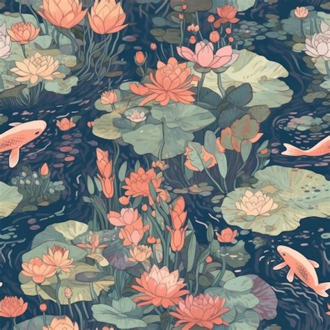 Premium Ai Image Koi Fish Pond With Lilly Pads In The Style Of Studio