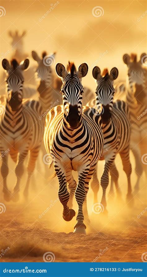 Zebras Galloping Across The Golden Plains Generative Ai Stock Illustration Illustration Of