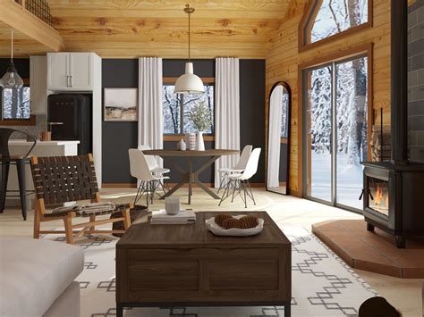 Cozy Winter Cabin - Open Living-room Design Ideas & Photos