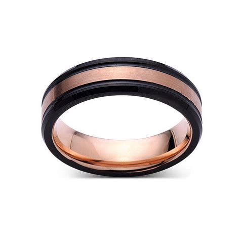 Rose Gold Tungsten Wedding Band Brushed Ring Black Wedding Band Luxury Bands La