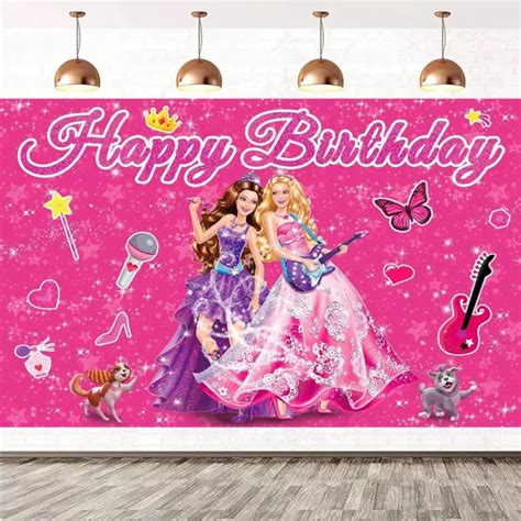 Pink Barbie Happy Birthday Backdrop Party Background Banner Photo