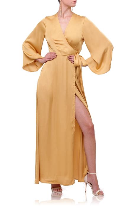 Gold Silk Wrap Dresses Shahida Shahida Parides Wrap Dress