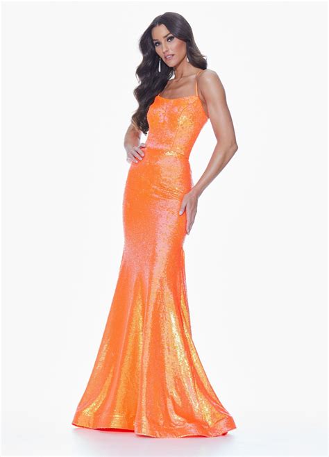 Ashley Lauren 11024 Fully Sequin Prom Dress With Lace Up Back Pageant Gown In 2022 Orange Prom