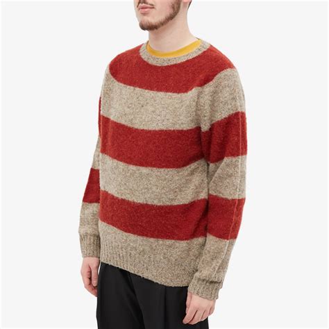 YMC Suedehead Striped Crew Knit Light Brown END KR