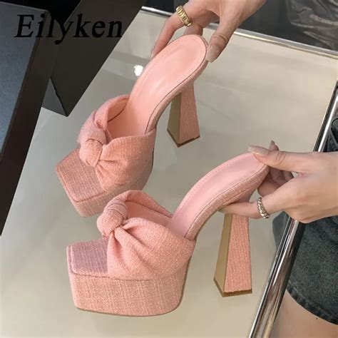 Eilyken Chunky Platform Woman Slippers Butterfly Knot Open Toe Wedding