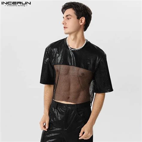 Incerun Camiseta De Retales De Malla Transparente Para Hombre Tops