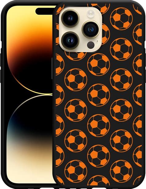 Geschikt Voor Apple Iphone Pro Max Hoesje Zwart Orange Soccer Balls