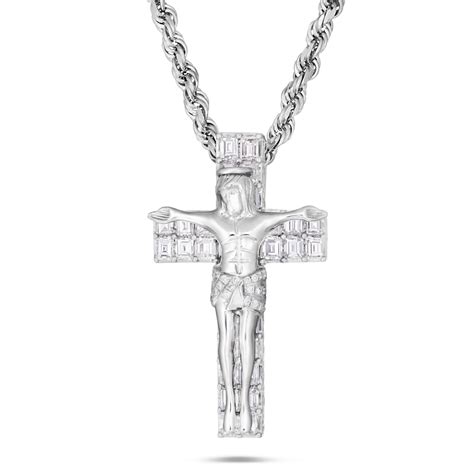 14k White Gold 541ct Emerald Diamond Crucifix Pendant Shyne Jewelers™