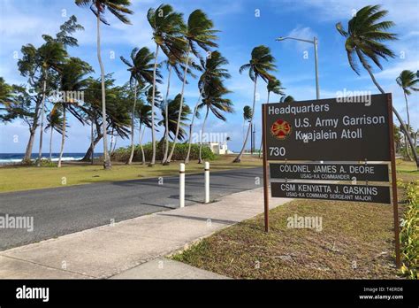 Entrance to Kwajalein Atoll military headquarters March 25, 2019. Kwajalein Atoll is part of the ...