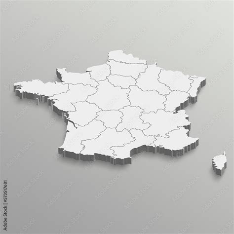 Fully editable 3d isometric white France map with States or province in ...