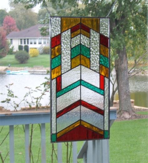 Arts And Crafts Stained Glass Window Panel Chevron By Sghovel