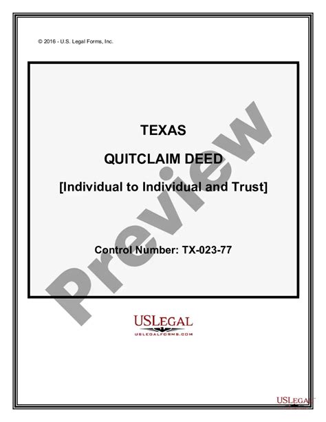 Texas Quitclaim Deed Individual To Individual And Trust Deed Of Trust Texas Us Legal Forms