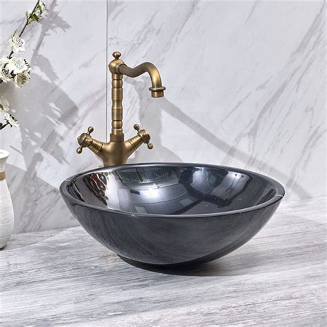 Bathroom Stone Basin Black Marble Above Counter Round Myhomeware