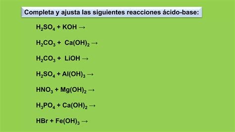 Ejemplos De Reacciones Cido Base Y Ajustes Ppt