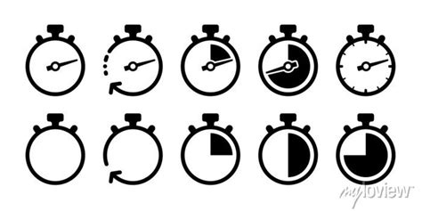 Stopwatch Icon Set Countdown Timer Symbol Timekeeper Pictogram