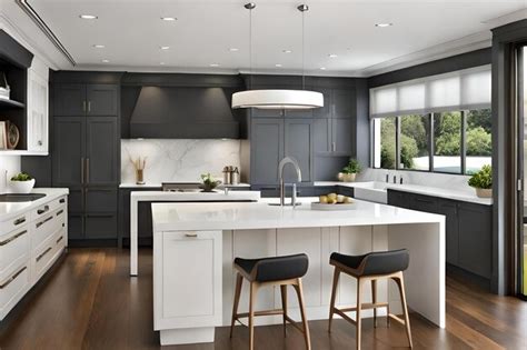 Premium AI Image | A kitchen with a white island and black cabinets