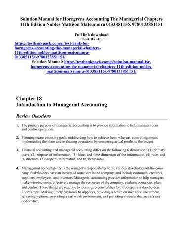 Solution Manual For Horngrens Accounting The Managerial Chapters 11th