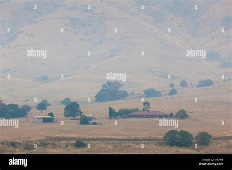 Australia Victoria Vic Huon Landscape By Lake Hume With Forest Fire