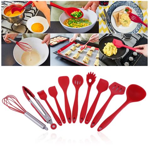 10 Pcs Set Silicone Cooking Utensils Set Heat Resistant Non Stick