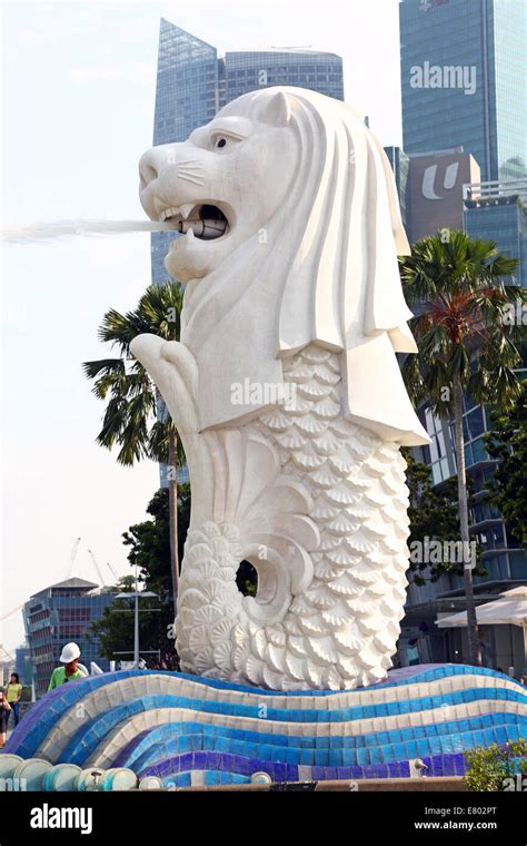 Merlion Statue In Merlion Park In Singapore Republic Of Singapore