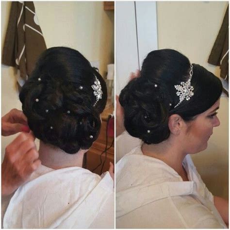 Brides Updo Sleek Side Bang With A Bump And Side Bun Bride Updo Bridal Updo Side Bangs