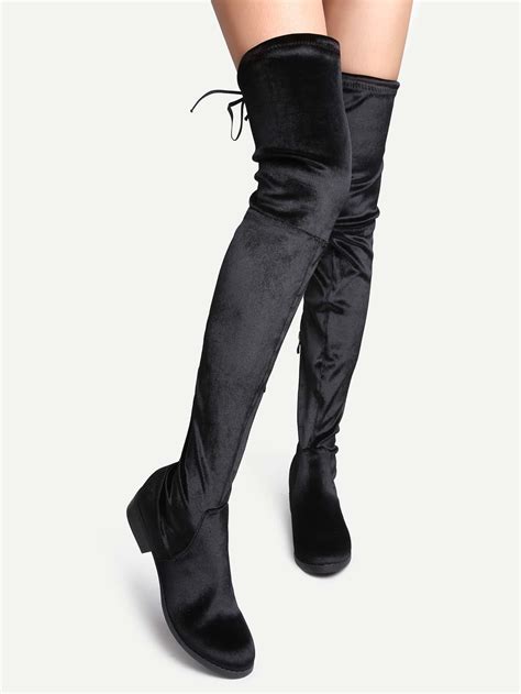 Black Faux Suede Over The Knee Boots Shein