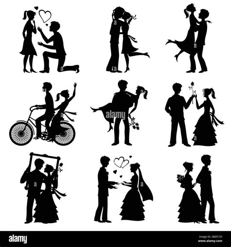 Romantic Love Couples Vector Silhouettes For Valentines Day And Wedding