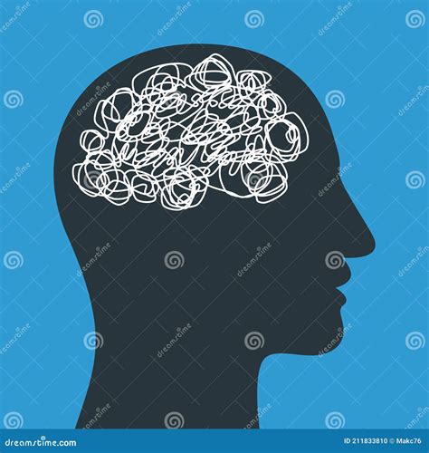 Silhouette Of Human Head With Tangled Line Inside Like Brain Stock