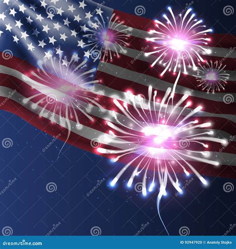 Independence Day American Flag And Fireworks Background Stock Vector