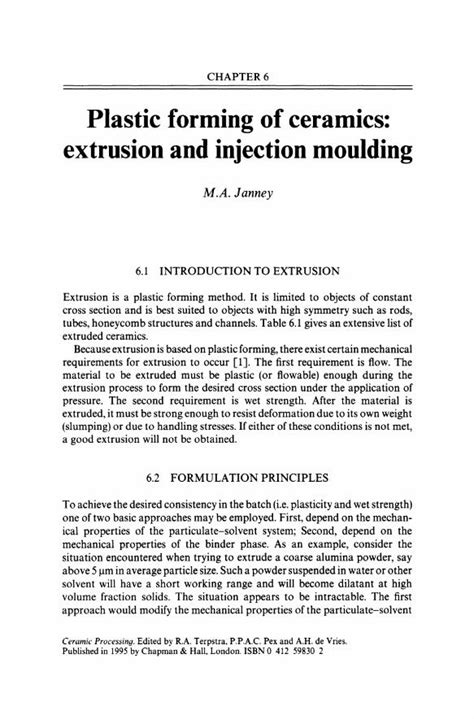 PDF Ceramic Processing Plastic Forming Of Ceramics Extrusion And