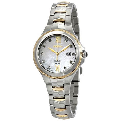 Seiko Coutura Diamond Mother Of Pearl Dial Two Tone Ladies Watch Sut308