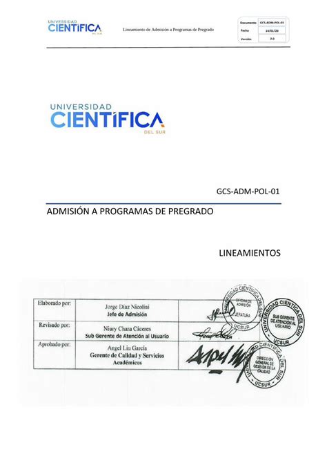 Pdf Admisi N A Programas De Pregrado Lineamientos Lineamiento De