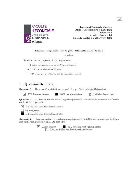 Annales Statistiques Descriptives L Licence D Economie Gestion Ann