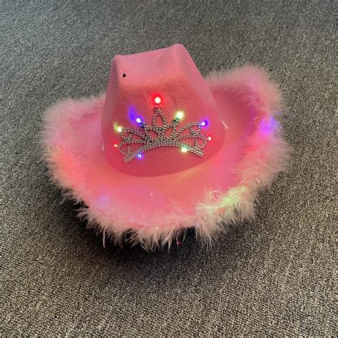 Led Cowboy Cap Western Style Pink Cowboy Hat With Blinking Crown Hat