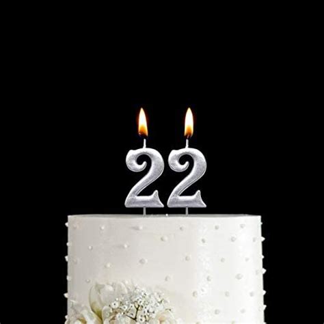 Magjuche Silver 22nd Birthday Numeral Candle Number 22 Cake Topper