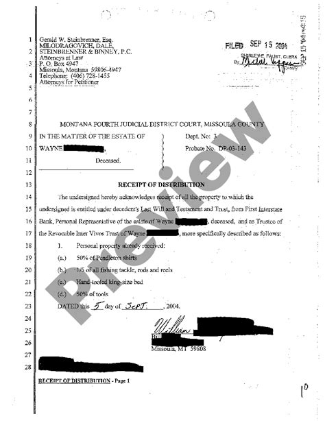 Montana Receipt Of Distribution US Legal Forms