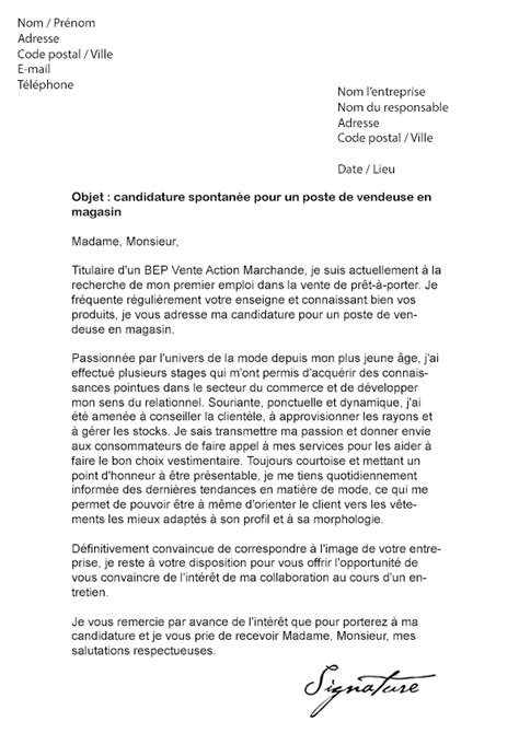 Lettre de motivation Vendeuse en Magasin prêt à porter Modèle de Lettre