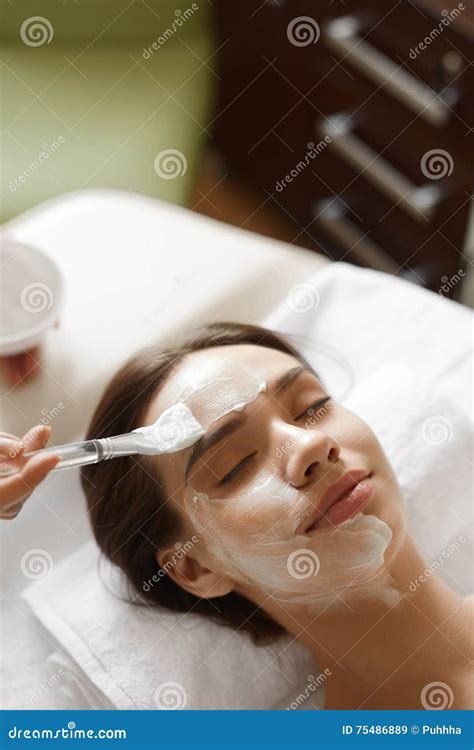 Facial Beauty Treatment Beautiful Woman Getting Cosmetic Mask Stock