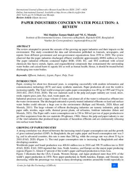 Pdf Paper Industries Concern Water Pollution A Review Mostafa Md