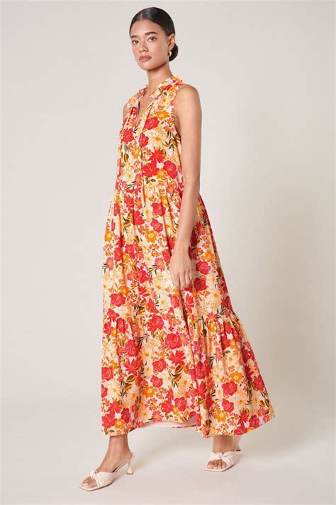 Didion Floral Split Neck Tiered Maxi Dress Sugarlips