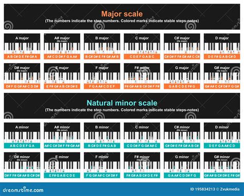 Major and Minor Scale Table Stock Vector - Illustration of learning ...