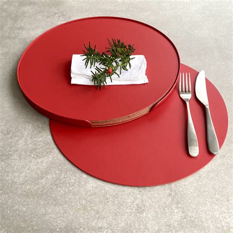 Set Of Six Extra Large Circular Table Mats In A Holder