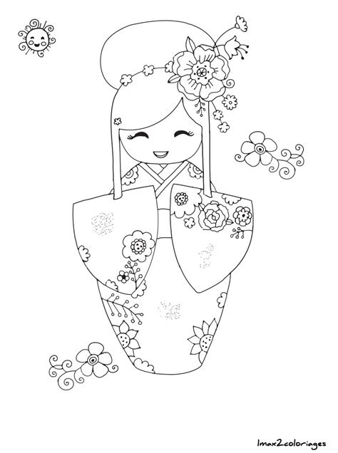 coloriage de poupée japonaise kokeshi numero 14 à imprimer Poupée