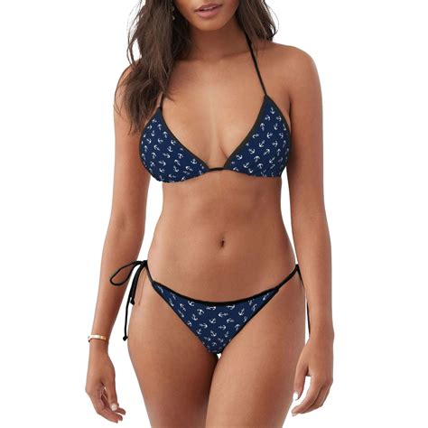 Ratiio Nautical Themed Simple Anchors Pattern Women S Two Piece Bikini Swimsuit Adjustable Tie